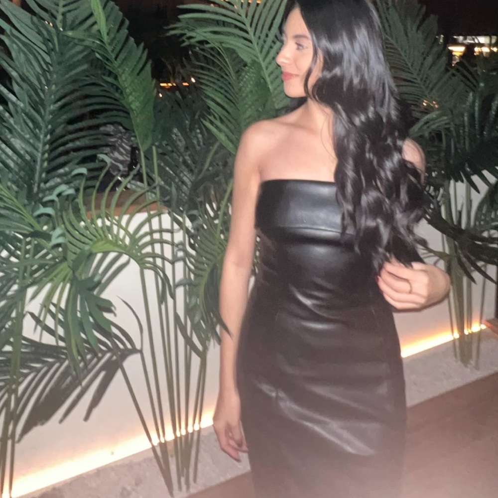 Forever 21 Black Faux Leather Strapless Dress